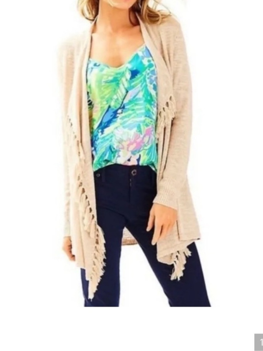 NEW Lilly Pulitzer Lucita Camel
Gold
Tassel Cardigan Open-Front Size
Large